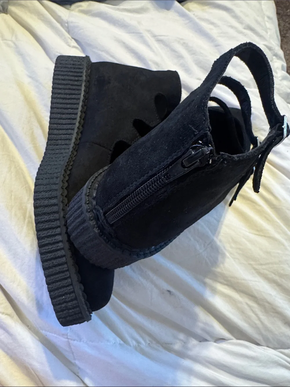 T.U.K Black Creeper Platform Mary Jane Shoes vegan suede - Picture 2 of 7